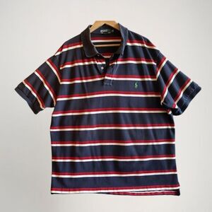 Polo Ralph Lauren Men Striped Preppy Polo Size 2XB Golf Nautical Equestrian Navy